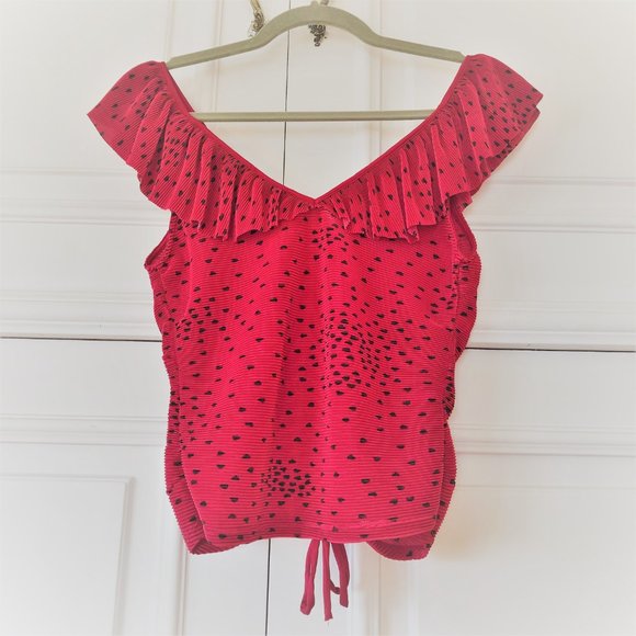Red Polka Dot Pleated Cinched-Front Top *NEW with Tags* Size S - Picture 14 of 16